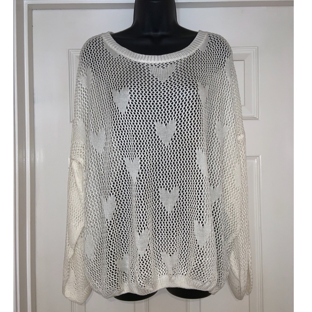 At Piece open knit heart sweater top—NWOT